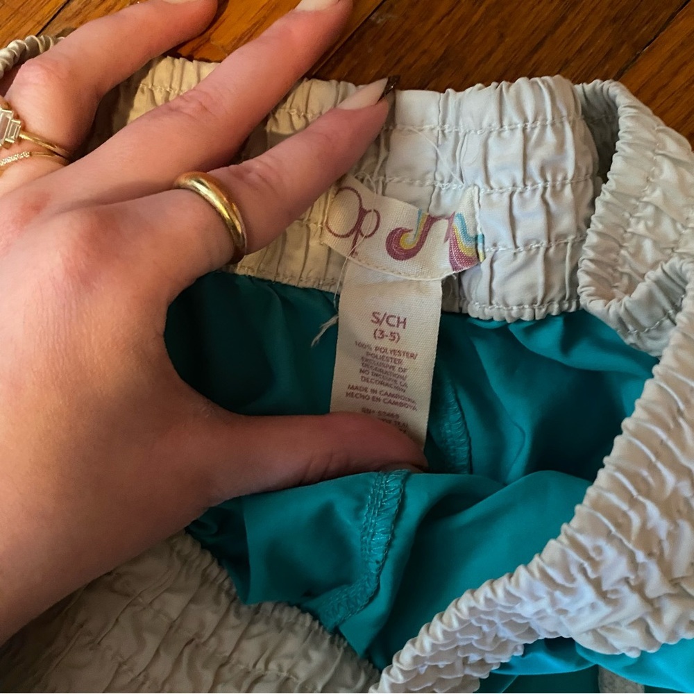 OP Women's/Kids Turquoise and White Athletic Shorts - Picture 4 of 7